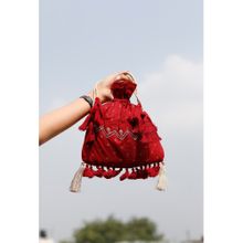 Tjori Resham Red Block Printed Cotton Potli Bag