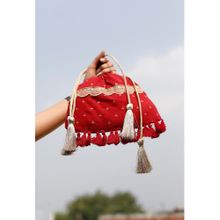 Tjori Sneh Crimson Red Block Print Cotton Potli Bag