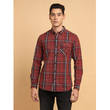 Wrangler Men Checked Red Regular Fit Shirt
