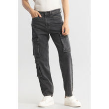 Snitch Charcoal Grey Washed Casual Cargo Jeans for Men