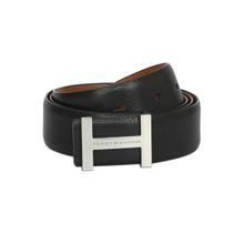 Tommy Hilfiger Broderick Reversible Mens Leather Belt Textured Black-Tan