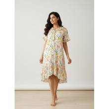 The Kaftan Company White Multi Wildflower Print Modal Nightdress