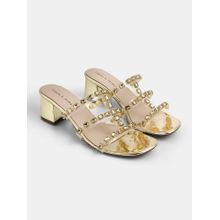 Lemon & Pepper Gold Stone-Studded Sandal Heels