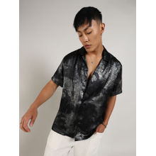 Campus Sutra Mens Midnight Black & Chalice Silver Metallic Ombre Shirt