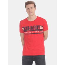 Ed Hardy Red Chest Print Cotton T-Shirt