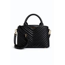 KLEIO Black Textured Vegan Leather Handheld Bag with Detachable Strap