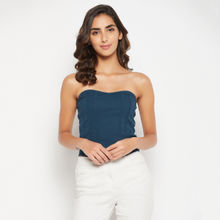 Clovia Chic Basic Ribbed Bustier In Navy - Cotton