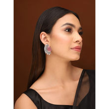 Priyaasi Elegant Kundan-Studded Silver-Plated Pink Stud Earrings