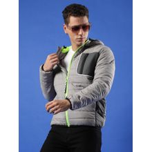 Campus Sutra Men Light Grey Puffer Jacket with Contrast Zipper