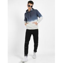 Campus Sutra Men Blue & Grey Pullover Ombre Hooded Sweatshirt with Ribbed Hem