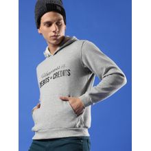 Campus Sutra Men Light Grey Happiness Is Hooded Sweatshirt with Kangaroo Pocket