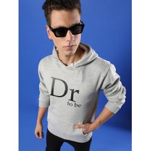 Campus Sutra Men Light Grey Dr. To Be Hooded Sweatshirt with Kangaroo Pocket