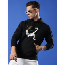 Campus Sutra Men Black Football Hooded Sweatshirt with Kangaroo Pocket