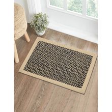 Saral Home Diamond Jute & Cotton Woven Anti-Slip Strong Border Door Mat Black