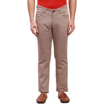 ColorPlus Men`s Comfortable Fit Solid Mid Waist Brown Casual Trouser