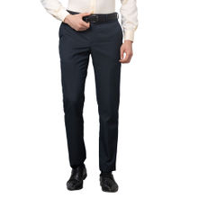Park Avenue Men`s Regular Fit Stripes Mid Waist Blue Formal Trouser