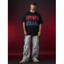 The Souled Store Official Stranger Things: Upside Down Spray Men Black Oversized T-Shirt