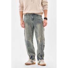 Snitch Blue Relaxed Casual Cargo Jeans for Men