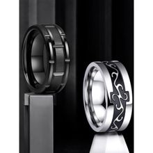 OOMPH Combo Of 2 Black and Silver Stainless Steel Ring for - Brick and Celtic Design Size 9