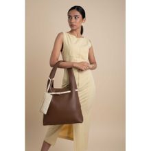 Tann Trim Dark Brown Hobo Bag with Pouch and Laptop Sleeve