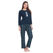 VIEVIANA Women Checkered Blue T-Shirt & Pyjama (Set of 2)