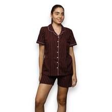 VIEVIANA Women Striped Maroon Night Suit (Set of 2)
