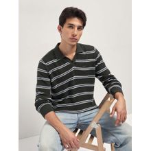 THE BEAR HOUSE Men Pure Cotton Striped Flat Knit Slim Polo T-Shirt