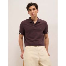 THE BEAR HOUSE Men Pure Cotton Textured Flat Knit Slim Polo T-Shirt