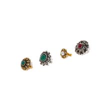 Zaveri Pearls Combo Of 4 Antique Silver & Gold Tone Clip On Nose Pin - ZPFK8493