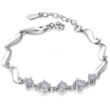Peora Austrian Crystal Studded Sterling Silver Plated Link Chain Adjustable Bracelet Stylish (PX8B26)