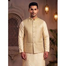 Treemoda Light Golden Brocade Nehru Jacket with Golden Zari Work