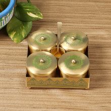 NAKSHIKATHAA Dohar Brass Condiment Jars With Tray,Spoon Holder & Spoon (Green)