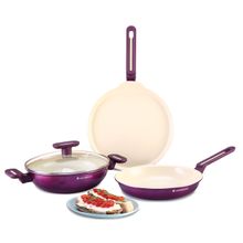 Wonderchef Bellagio Healthy Ceramic Non-Stick 4 Pc Cookware Set Deep Purple