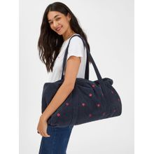 Accessorize London Women's Navy Blue Corduroy Heart Embroidered Duffle Bag