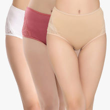 Clovia Pack Of 3 Cotton High Waist Hipster With Lace Sides - Multi-Color