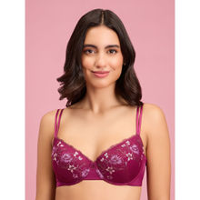 Nykd by Nykaa Embroidered Floral Lace Demi Bra-NYB294-Purple