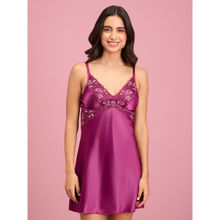 Nykd by Nykaa Embroidered Lace and Satin Babydoll with Panty- NYS138-Purple (Set of 2)