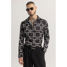 Snitch Dotique Polka Dots Black Silky Satin Shirt