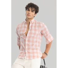 Snitch Peach Checks Linen Blend Shirt