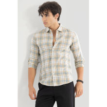Snitch Beige Checks Linen Blend Shirt