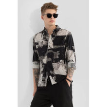 Snitch Black Textured Abstract Shirt