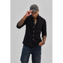 Snitch Black Slim Fit Corduroy Shirt
