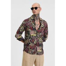Snitch Red Abstract Slim Fit Shirt