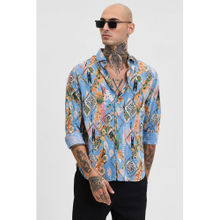 Snitch Blue Abstract Slim Fit Shirt