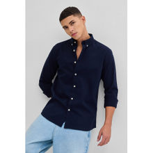 Snitch Navy Blue Solid Twill Shirt