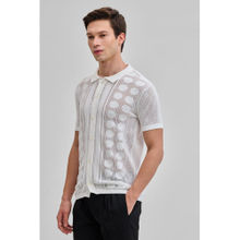 Snitch White Self Design Knitted Shirt