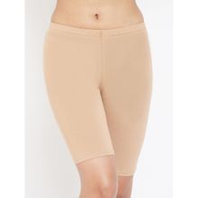 Clovia Cotton Mid Waist Cycling Shorts with Inner Elastic In Nude