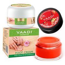 Vaadi Herbals Foot Cream & Strawberry Lip Balm Combo