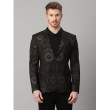 ESSAS club Black Knitted Motif Print Single-Breasted Slim-Fit Blazer