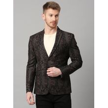 ESSAS club Black Knitted Leaf & Stripe Print Single-Breasted Slim-Fit Blazer